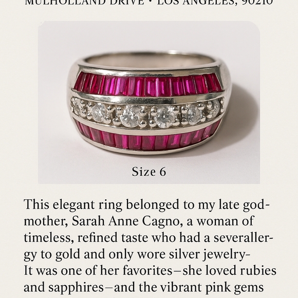 Unique 90210 Estate SALE Luxury Pink White Sapphire Ring in .925 Silver Size 6 - Picture 3 of 9